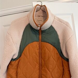 Blanknyc color block Quilted & Sherpa Jacket - Green, Rust, Cream